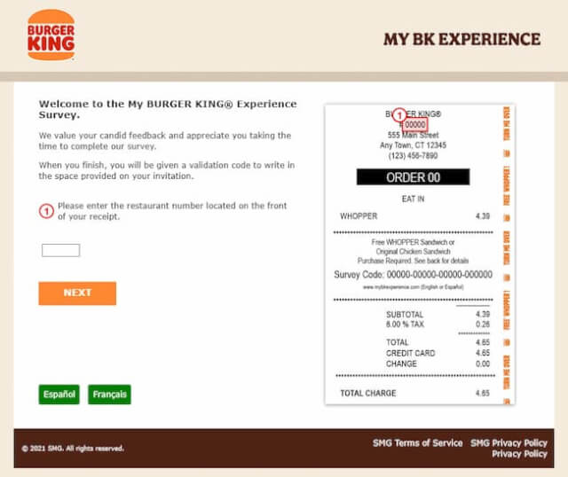 burger king free whopper survey code